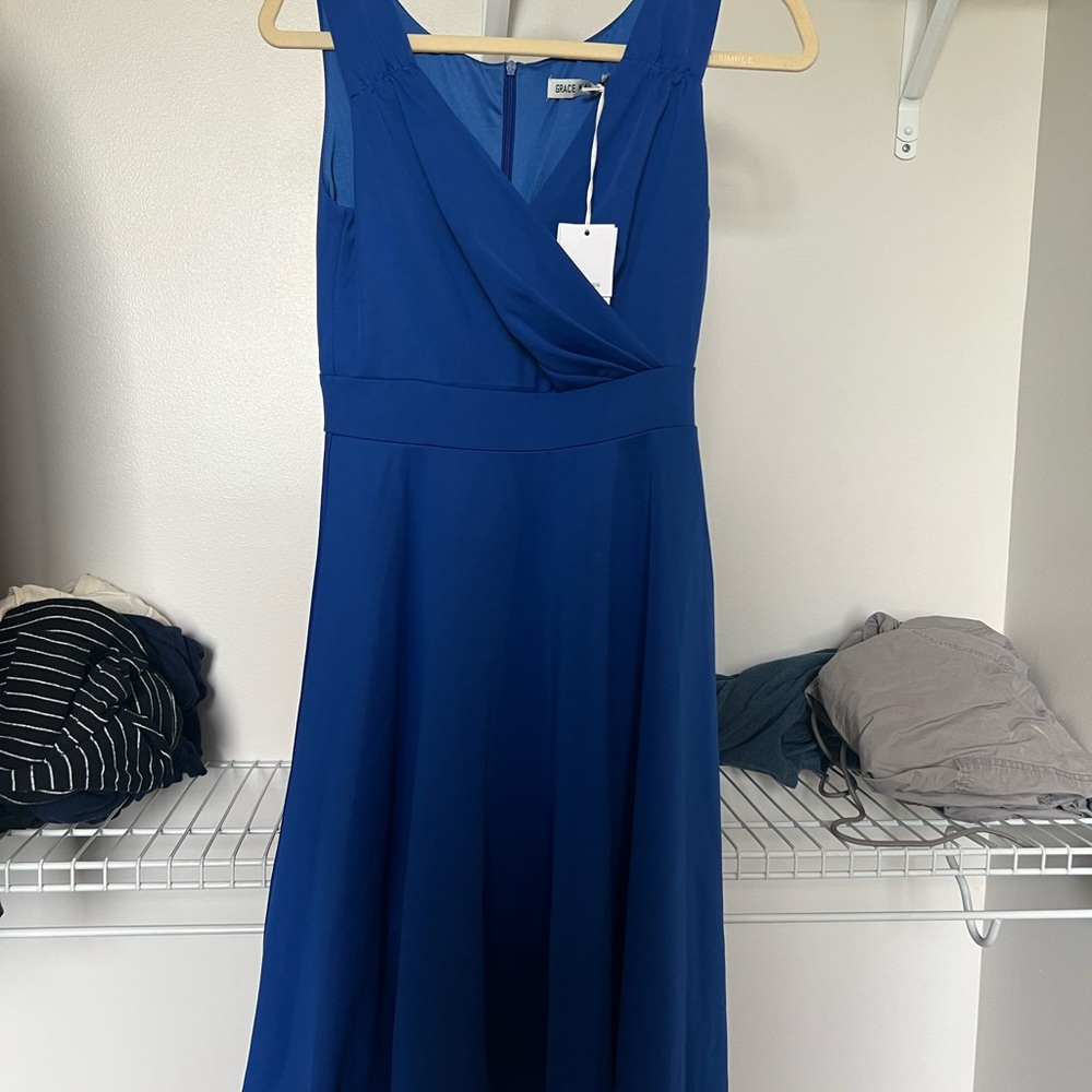 Grace Karin Blue A-Line V-Neck Dress for Weddings